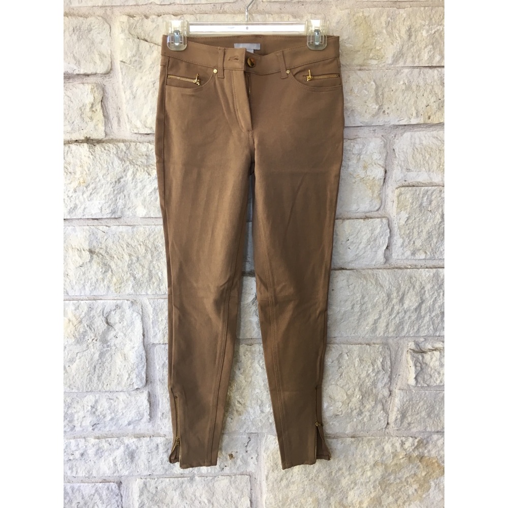 H&M tan jeggings with gold zippers
